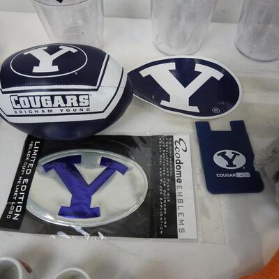 Sports Merch: NFL Broncos Items & Seahawks Backpack, BYU and Utah Stickers, Cups