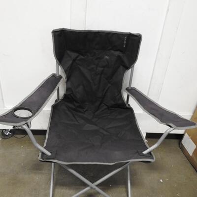 Basic Adult Camp Chair, Gray, Steel Tube Frame, Cup Holder and Collapses