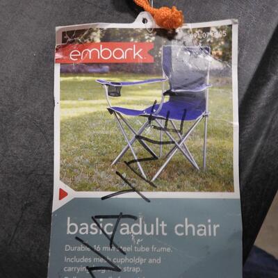 Basic Adult Camp Chair, Gray, Steel Tube Frame, Cup Holder and Collapses