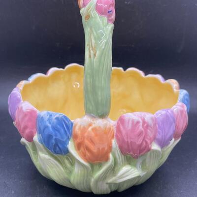 Blossoms & Blooms Springtime Flower Basket Ceramic Bowl