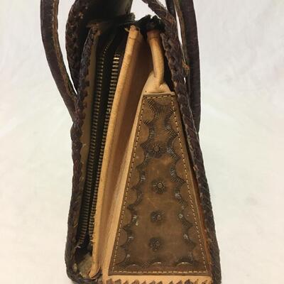 Vintage  Tooled Leather Purse Hand Bag Brown Tan Floral Southwest