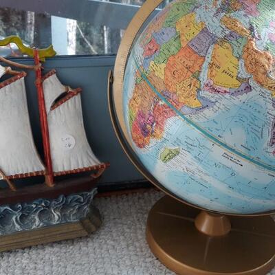 Lot Includes Globe and Steel Ship Doorstop/Decor