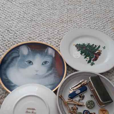 Lot of Old Pins, Trinkets/Boy Scout Pins/and Collectors Plates