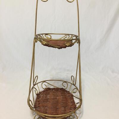 Vintage Metal & Woven 2-Tier Stand 20 inches
