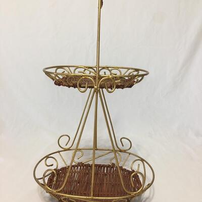 Vintage Metal & Woven 2-Tier Stand 20 inches