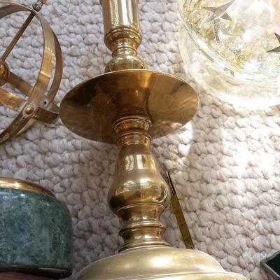 Lot Includes a Vintage Oil Lamp, Brass Items, and Decor
