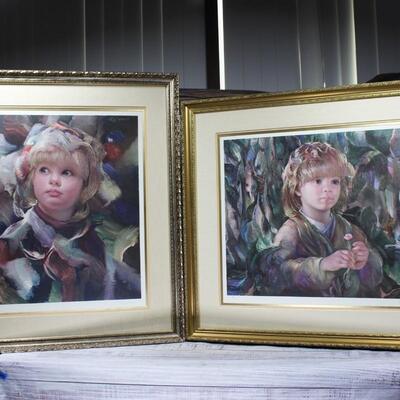 Pair of Signed Francisco Masseria Child Portrait Prints Numbered Editions