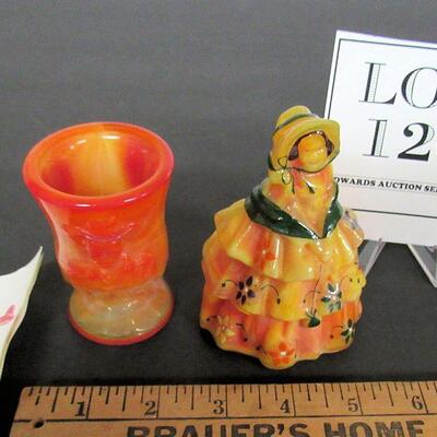 Limited Edition Boyd Glass Orange Slag Hand Painted Girl and Lt Ed Hoppy Toothpick