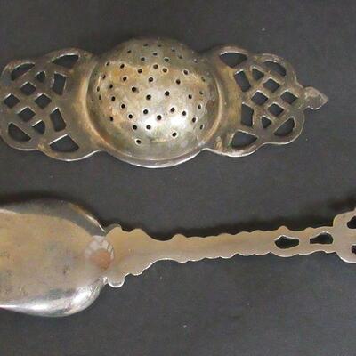 Vintage Silver Plate Tea Strainer and Serving Fork