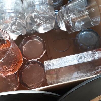 Lot of Vintage Serving Platters, Candleholders, Drinking Glasses