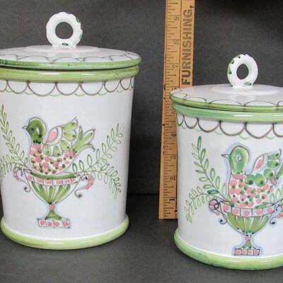 Vintage Canister Set With Fancy Bird Design, Made in Italy