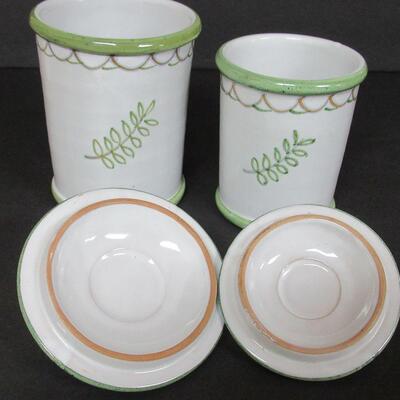 Vintage Canister Set With Fancy Bird Design, Made in Italy