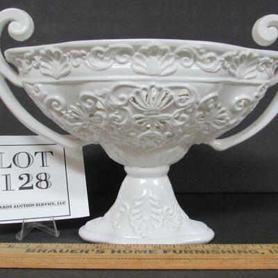 Large Two Handled Bowl, Ardalt Italy, Moresco Blanco 5943, Pierced Design