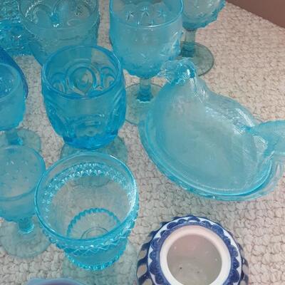Lot of Vintage Blue Glass