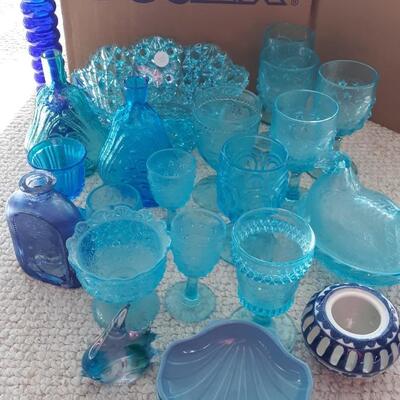 Lot of Vintage Blue Glass
