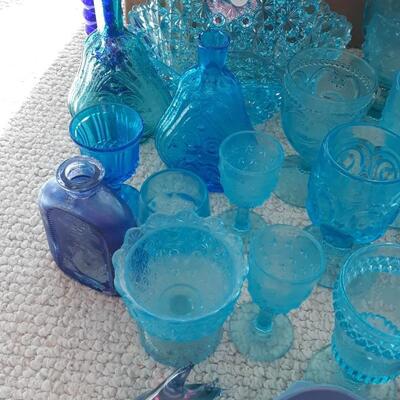 Lot of Vintage Blue Glass