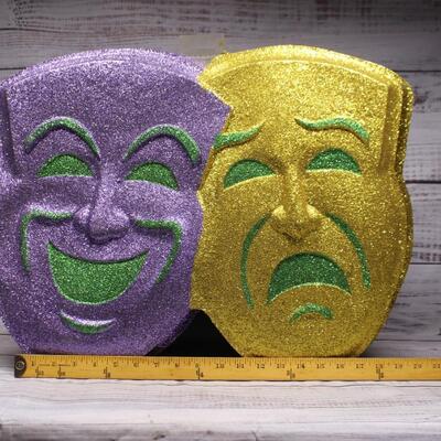 Purple & Gold Comedy Tragedy Theater Masks Mardi Gras Party Wall Decor set of 2