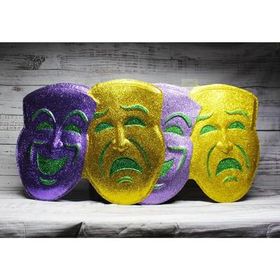 Purple & Gold Comedy Tragedy Theater Masks Mardi Gras Party Wall Decor set of 2