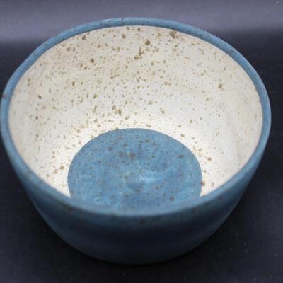 Vintage Mid Century James Lovera Speckled Blue & White Pottery Bowl Signed