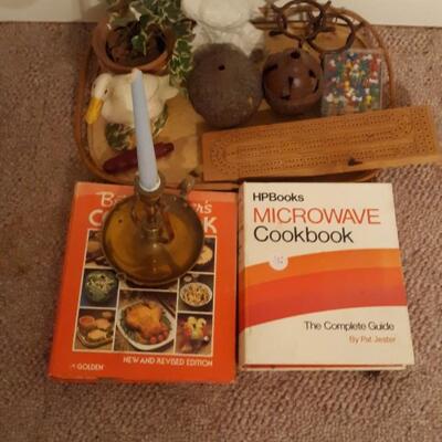 Lot Includes Vintage Cookbooks, Brass Ships Candleholder and Decor