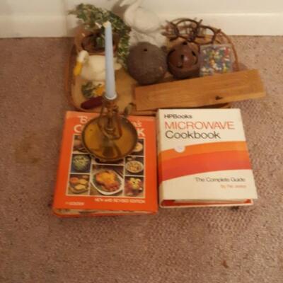 Lot Includes Vintage Cookbooks, Brass Ships Candleholder and Decor