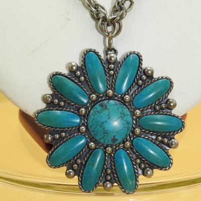 Faux Turquoise Flower Pendant