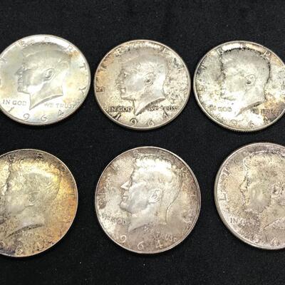 Lot 295: Six 1964 Kennedy Silver Half Dollars