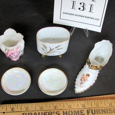 Lot of Nice Smalls: Antique Toothpick, Slipper, Lefton Toothpick and 2 Luster Germany Salt Dips