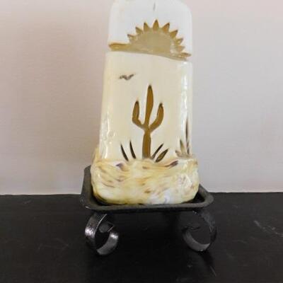 Desert Scene Cut-Out Art Candle on Metal Stand 10