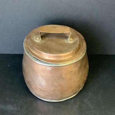 A - 329. Antique Hammered Copper Stew Pot with Lid