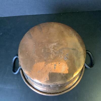 A - 331 Antique Copper Pot with Wrought Iron Handles