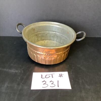 A - 331 Antique Copper Pot with Wrought Iron Handles