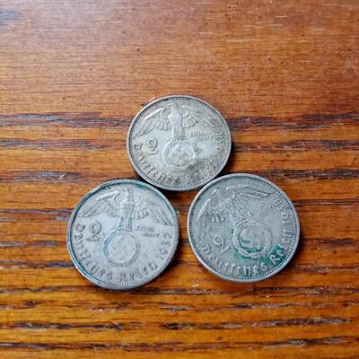 LOT 14  THREE WW II GERMAN SILVER COINS