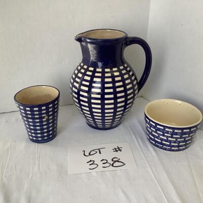 A - 338 Three Piece Vintage Blue/White Pottery Lot