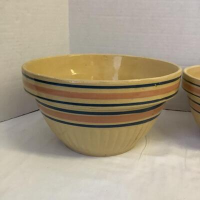 A - 345  Antique Yellow Ware Stoneware Batter Mixing Bowls & Yellow Ware Small Bowls