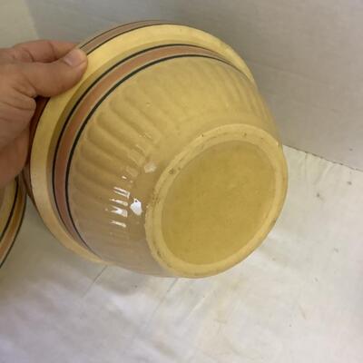 A - 345  Antique Yellow Ware Stoneware Batter Mixing Bowls & Yellow Ware Small Bowls