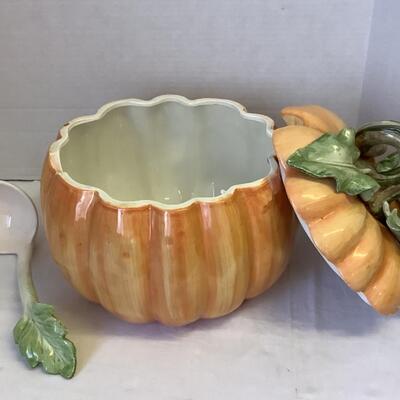A  - 348 Fitz & Floyd Pumpkin Soup Tureen with Lid/Ladle, Fitz & Floyd Decorative Dishes, Dept. 56 Shakers