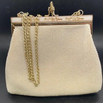 Vintage White Plastic Micro Bead Handbag Purse Hong Kong