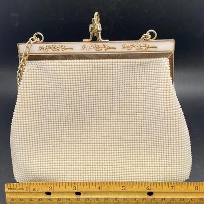 Vintage White Plastic Micro Bead Handbag Purse Hong Kong