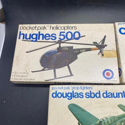 Set of 3 Vintage Entex Pocket Pak Model Airplane Helicopter