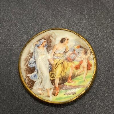 Antique Vintage Romantic Greek Roman Couple Scene Medallion