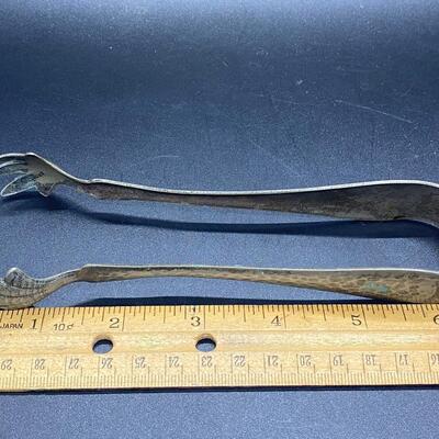 Vintage Pair of Hammered Silver Plate Claw Foot Tongs