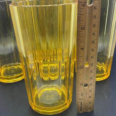 Set of 6 Sunshine Yellow Ribbed Plastic Drink Glasses Cups