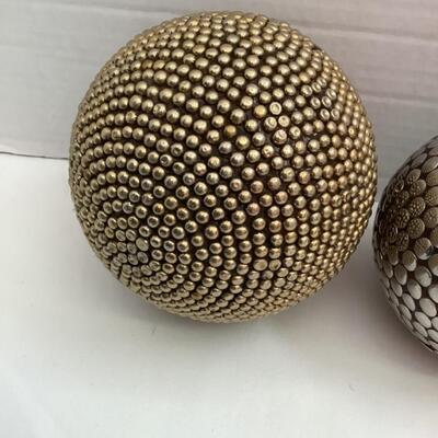 A - 366 One Vintage Brass Fitted Wooden Ball &  Three Textures Decorative Spheres
