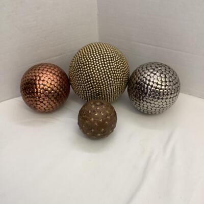 A - 366 One Vintage Brass Fitted Wooden Ball &  Three Textures Decorative Spheres