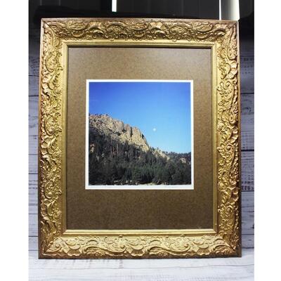 Vintage Retro Signed and Framed Nature Photograph of Bridgeport California Cliff with Moon