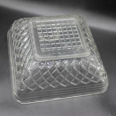 Vintage Diamond Square Pattern Crystal Glass Bowl Tray