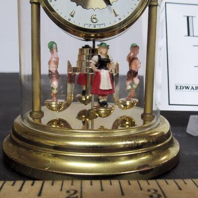 West German Wind Up Clock German Figures Spin, With Glass Dome