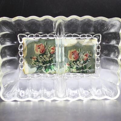 Vintage Retro Clear Glass Divided Rose Trinket Dish