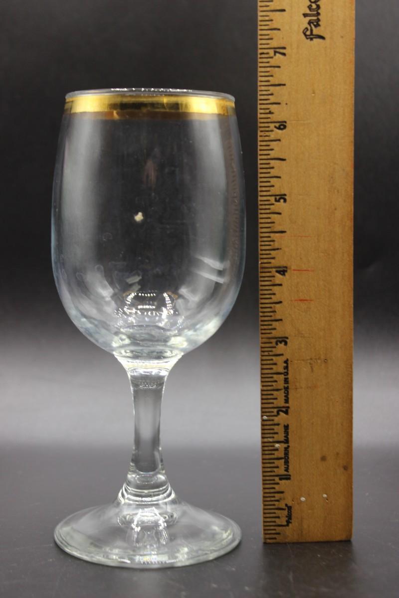 Lot of Gold Lip Short Stem Clear Water Goblet Wine Glasses